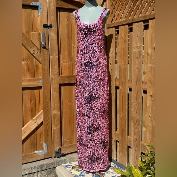 🆕 SIMKHAI 🧿 NWOT Bex Sequined Embellished Maxi Dress, Sorbet Pink - Sz US 6 - Picture 10 of 13